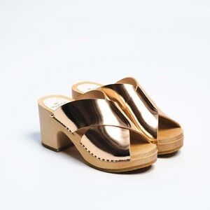 SABOT YOUYOU Yzis Laminated Mule Clogs Rose Gold Metallic Leather 36 US 6